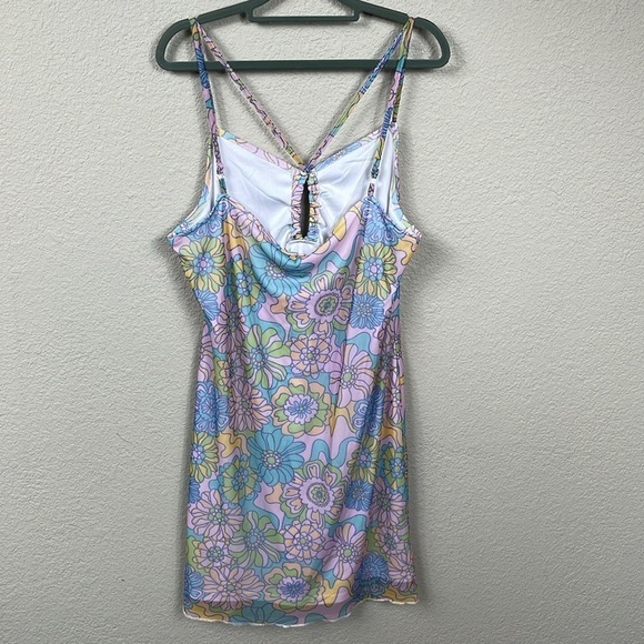 NWT Vintage Supply Floral Mini Dress Keyhole Retro Boho Hippie 70s Sz 12 - Picture 5 of 14